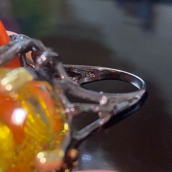 Masterpiece Genuine Lemon Quartz Coral Ring with Gems - Picture 8 of 9